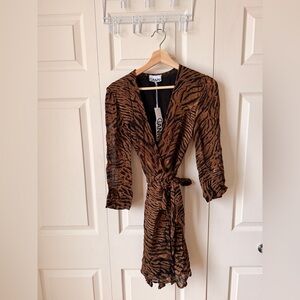Ganni Brown Tiger Print Long Sleeve Dress